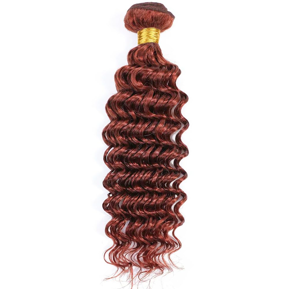 Reddish Brown Deep Curly Bundles Human Hair Copper Red Bundles Color 33 Human Hair Bundles Double Weft Wet and Wavy Auburn Deep Wave Bundles Silky and Soft for Black Women 22 24 26 Inch