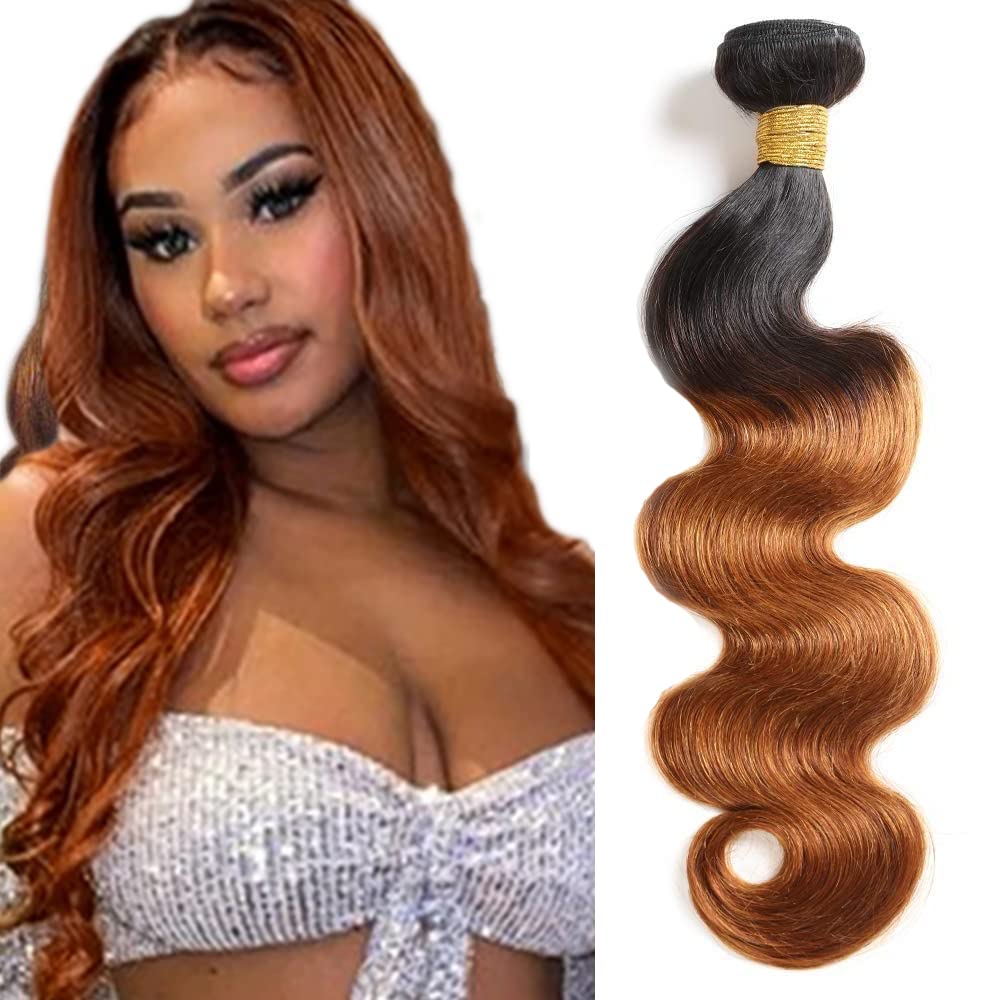 Ombre Brazilian Body Wave Hair Bundle 12 Inch 1B30 Body Wave Human Hair Bundles 8A Unprocessed Virgin for Black Women Body Wave Weave Hair Human Bundles Dark Brown Bundle