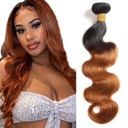 Ombre Brazilian Body Wave Hair Bundle 12 Inch 1B30 Body Wave Human Hair Bundles 8A Unprocessed Virgin for Black Women Body Wave Weave Hair Human Bundles Dark Brown Bundle