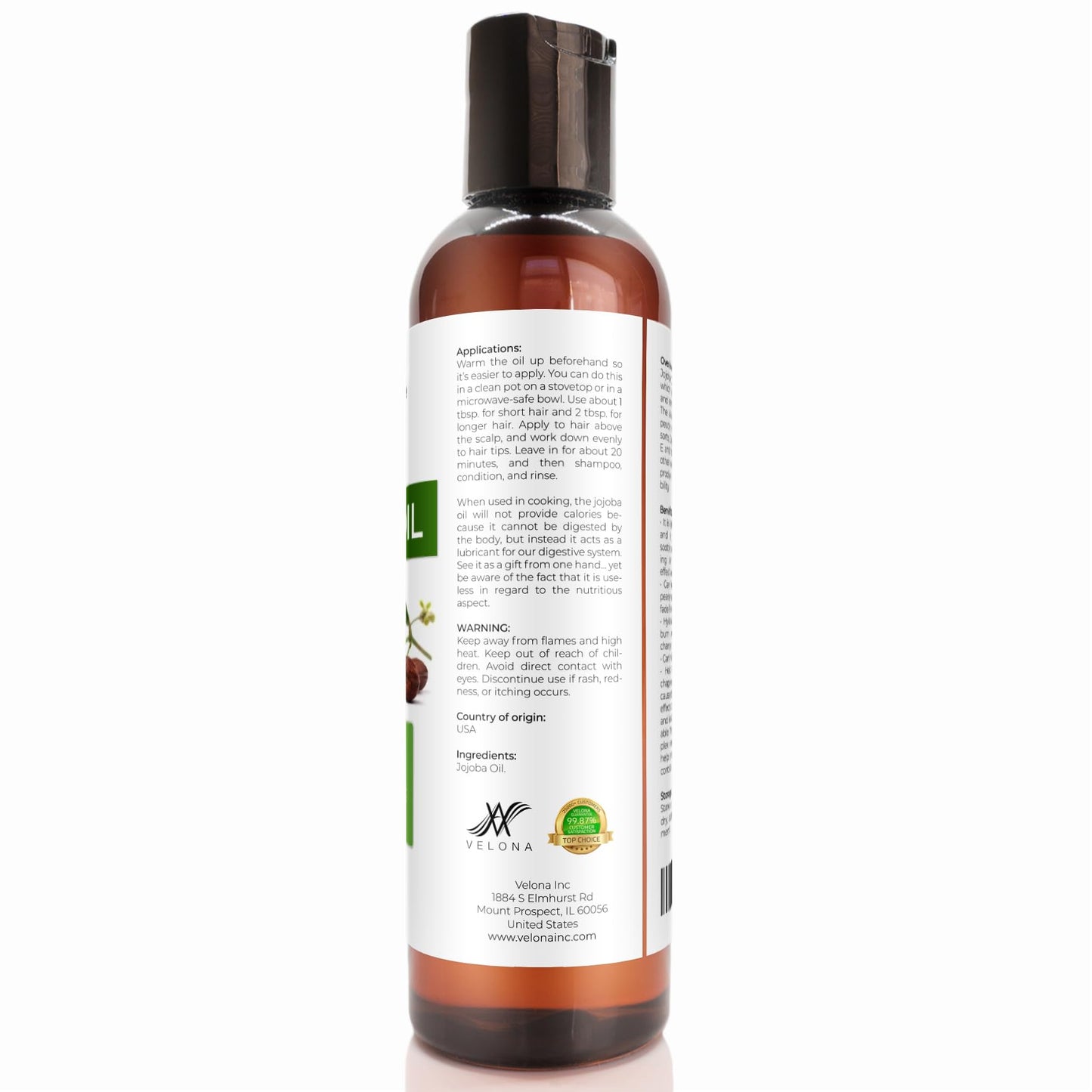 velona Jojoba Oil 4 fl oz | 100% Pure and Natural Carrier Oil | Clear, Refined, Cold Pressed | Moisturizing Face, Hair, Body and Skin Care | Use Today - Enjoy Results