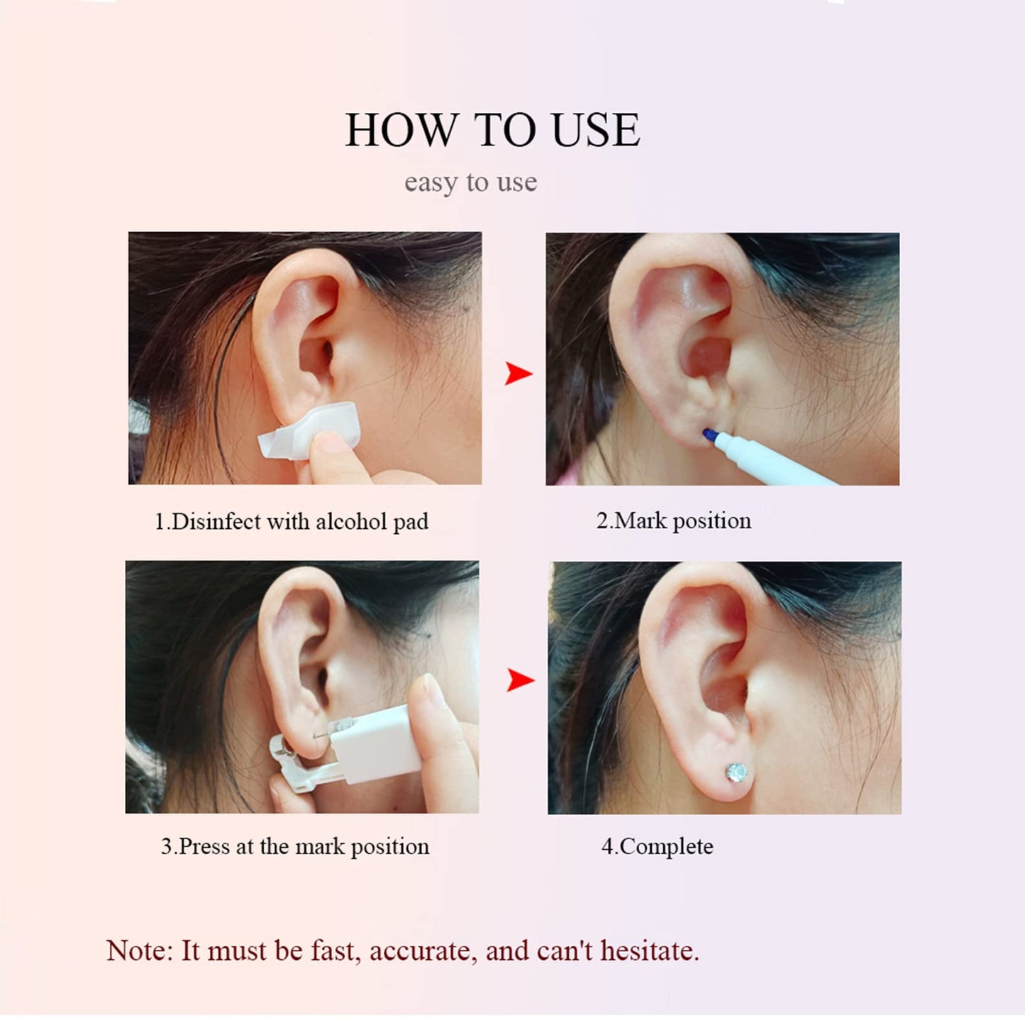 Orglace Ear Piercing Kit Disposable Self Ear Piercing Kit Safety 4 Pack Ear Piercing Gun Kit Tool with 5mm Earring Studs