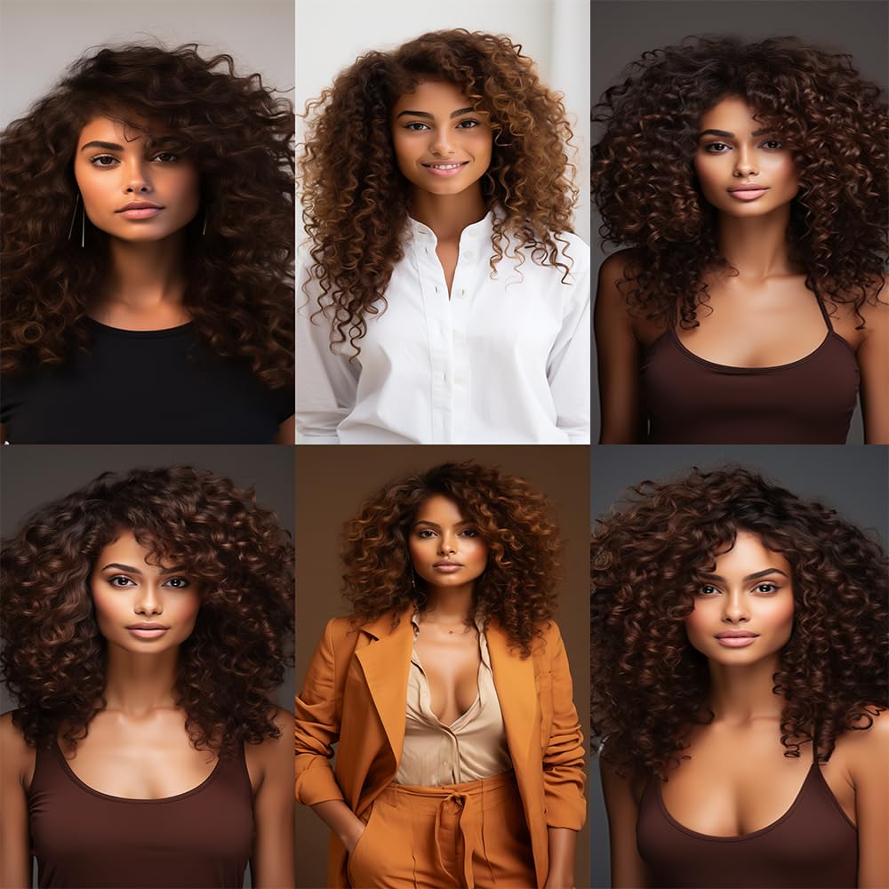 #4 Deep Curly Weave Bundles Human Hair Dark Brown Kinky Curly Bundles Double Weft Brazilian Remy Hair Extensions Wet and Wavy Bundles Silky Soft for Black Women(22 24 26 Inch 3 Bundles)