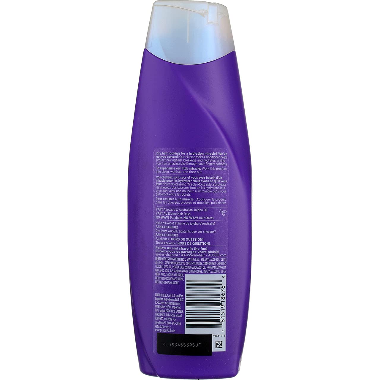 Aussie Miracle Moist Conditioner 12.1 Ounce With Avocado & Jojoba Oil (360ml) (2 Pack)