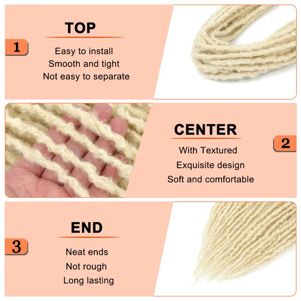 Ajsowju Textured Dreadlock Synthetic Double Ended Textured Dreadlock Extensions 20inches 25 Strands Thin Soft DE Dreadlock Extension for Women (613#, 25 Strands)