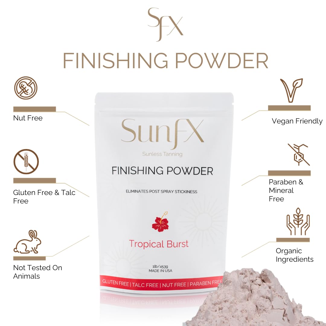 SunFX Post Spray Finish Powder 1LB & Professional Salon Large Fan Brush Combo