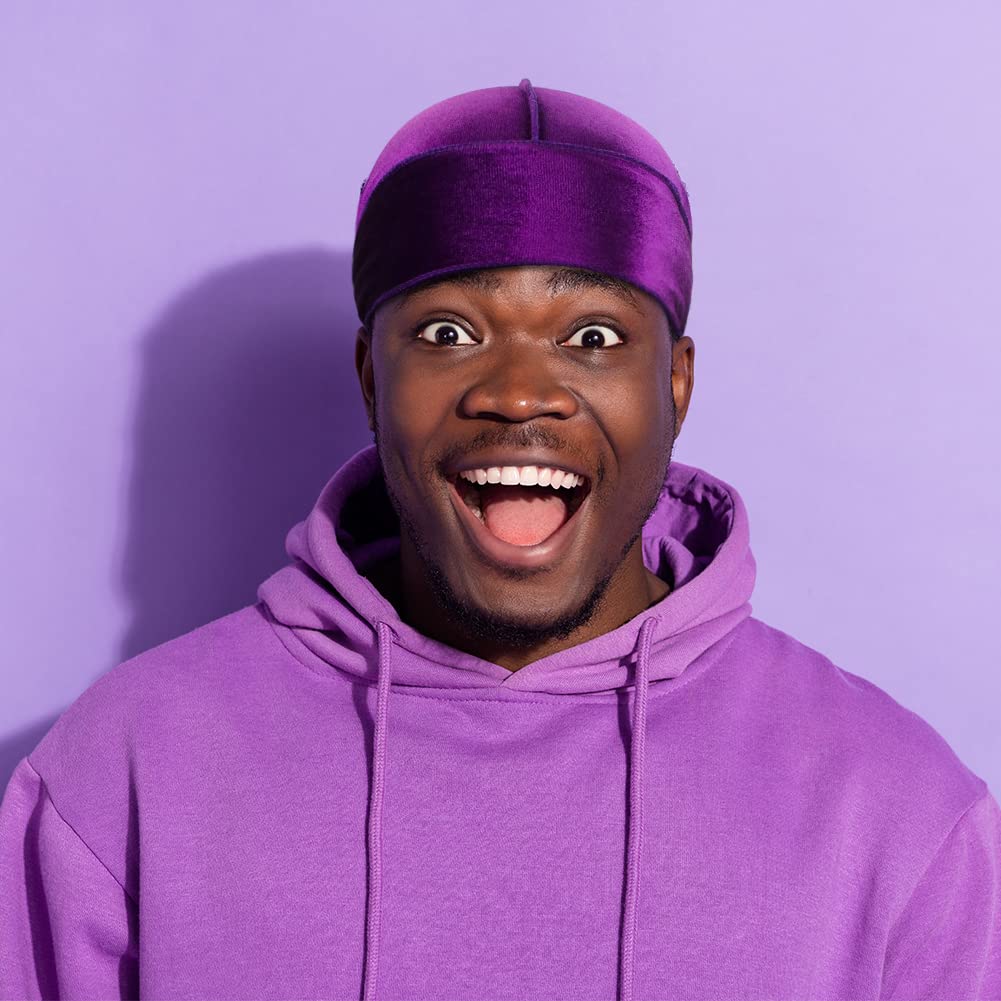 4 Pieces Men Velvet Durag with Long Tail Silky Durag Headwraps for 360 Waves