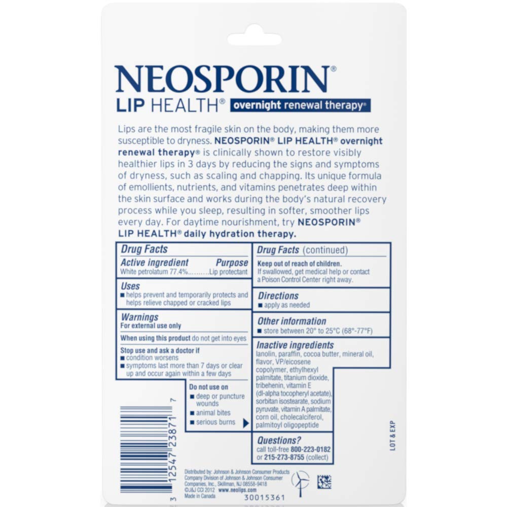 Neosporin Lip Health Overnight Renewal Therapy 0.27 oz (Pack of 3)