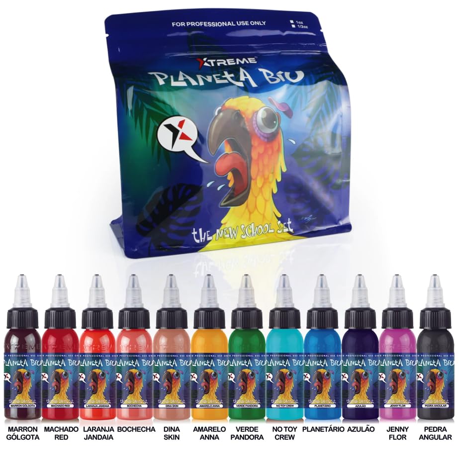 Xtreme Ink Planeta BIU Color Set - Exclusive 12-Color Tattoo Ink Collection by Brazilian Artist - Vibrant, Sterilized, Organic Inks for Unique Tattoo Designs (Set of 12, 1/2 oz)