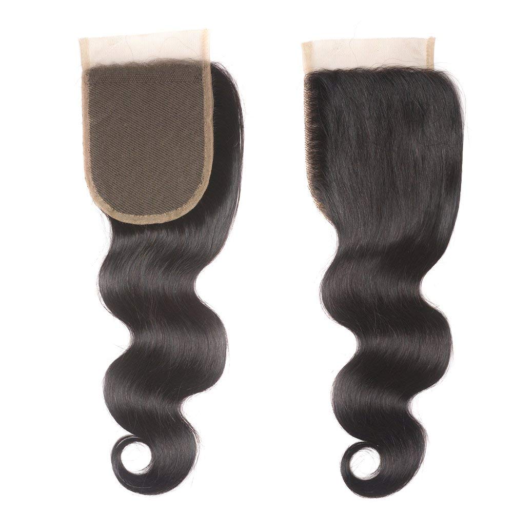 Odir Body Wave Human Hair Bundles with Closure 16 18 20+14 Inch Unprocessed 10A Brazilian Body Wave Virgin 3 Bundles with 4x4 Lace Clsoure Natural Color