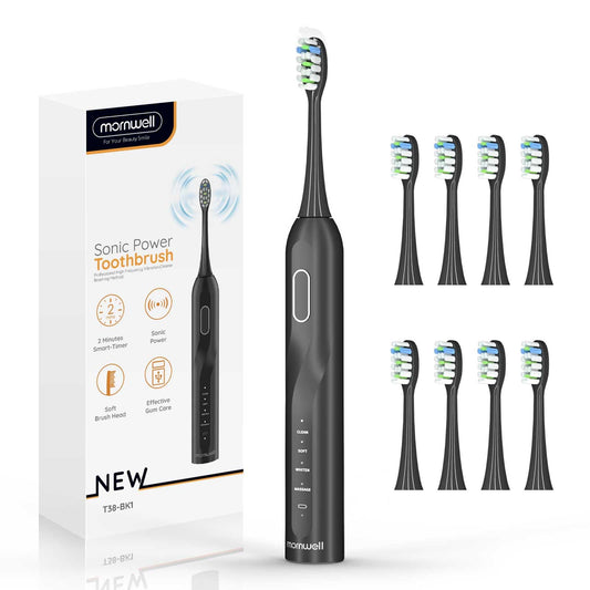 Sonic Electric Toothbrush, Sonic Toothbrush with 5X More Effective Cleaning Power, Rechargeable Electric Toothbrush with 8 Brush Heads, 4 Modes, Low Noise Design Electric Toothbrush for Adults