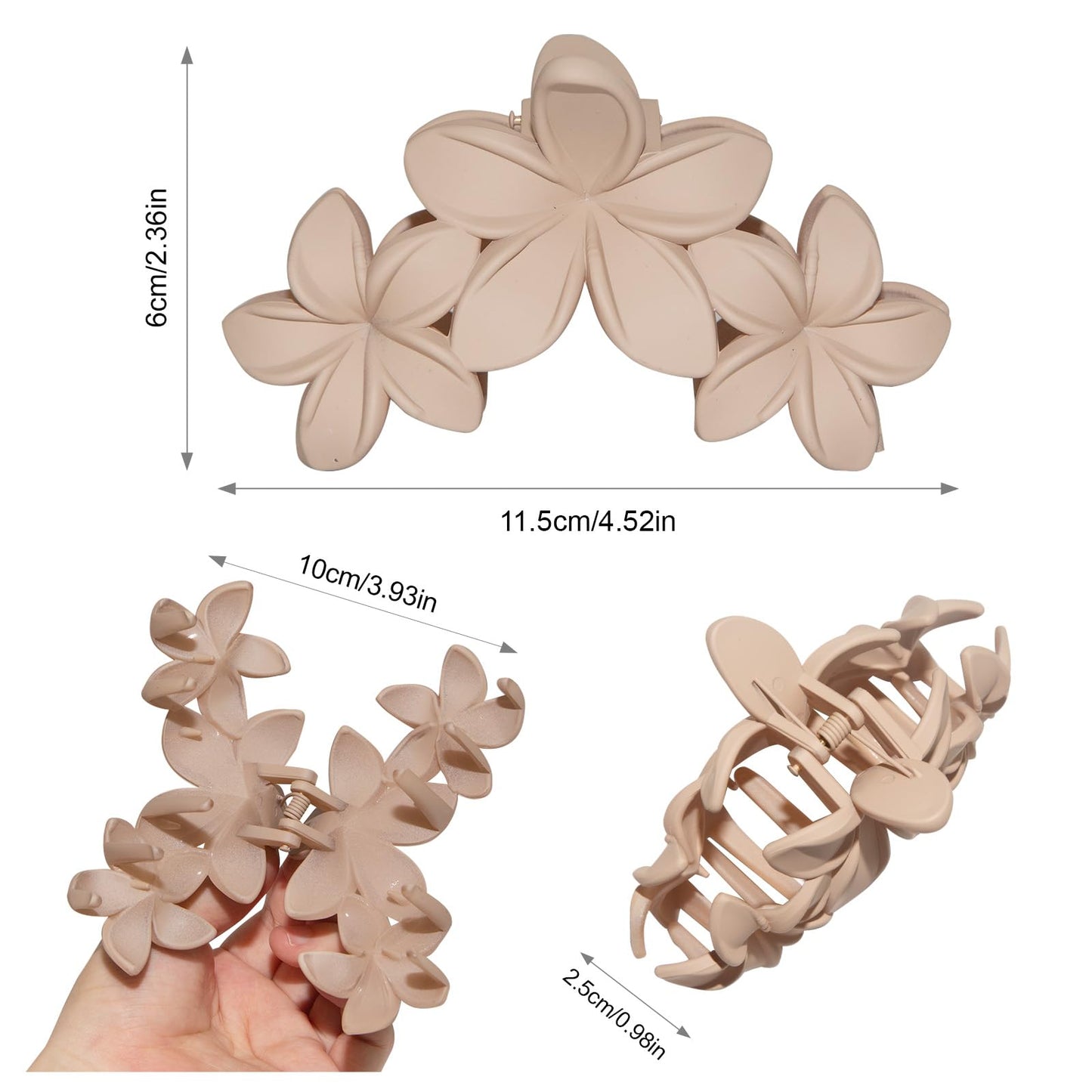 6Pcs Flower Hair Clips for Women, Preppy Flower Claw Clips, Hawaiian Plumeria Hair Flower Clip Large 4.3 Inch Cute Hair Claws for Thick Hair Strong Hold Hair Accessories (Matte Plumeria)