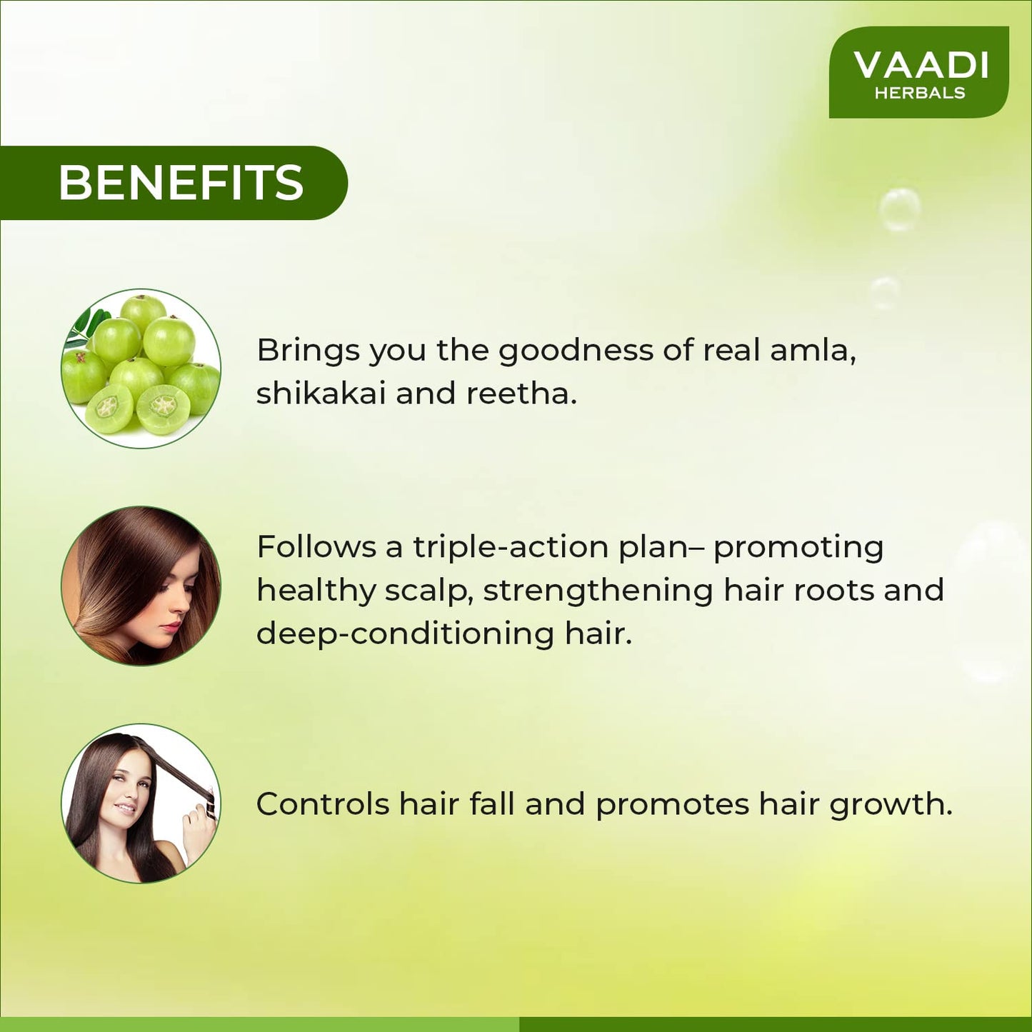Vaadi Herbals Amla with Shikakai & Reetha Shampoo - Hair Fall Control Shampoo - ALL Natural Herbal Shampoo - Shampoo for Hair Loss - Shampoo for All Hair Types - 11.8 Ounces