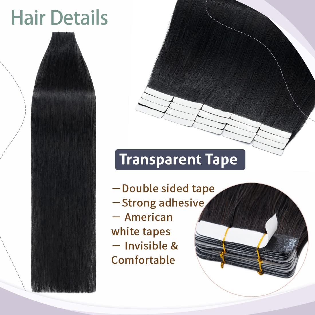 S-noilite Rooted Tape in Hair Extensions Human Hair Tape in Human Hair Seamless Skin Weft Invisible Double Sided Glue in hair for women Silky Straight 20Pcs 60g 22 Inch (#01 Jet Black)