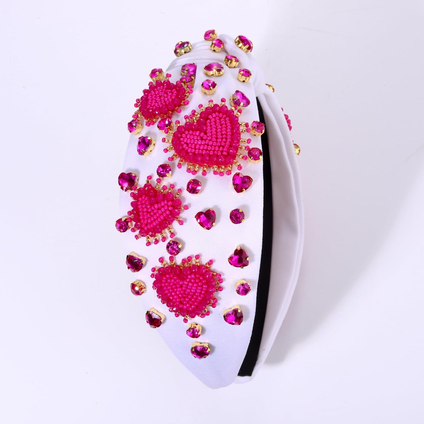 PHALIN Valentine's Day Headband for Women Beaded Heart Knotted Headband Embellished Crystal XOXO Headband Valentine's Day Hair Accessories Gifts (Style E)