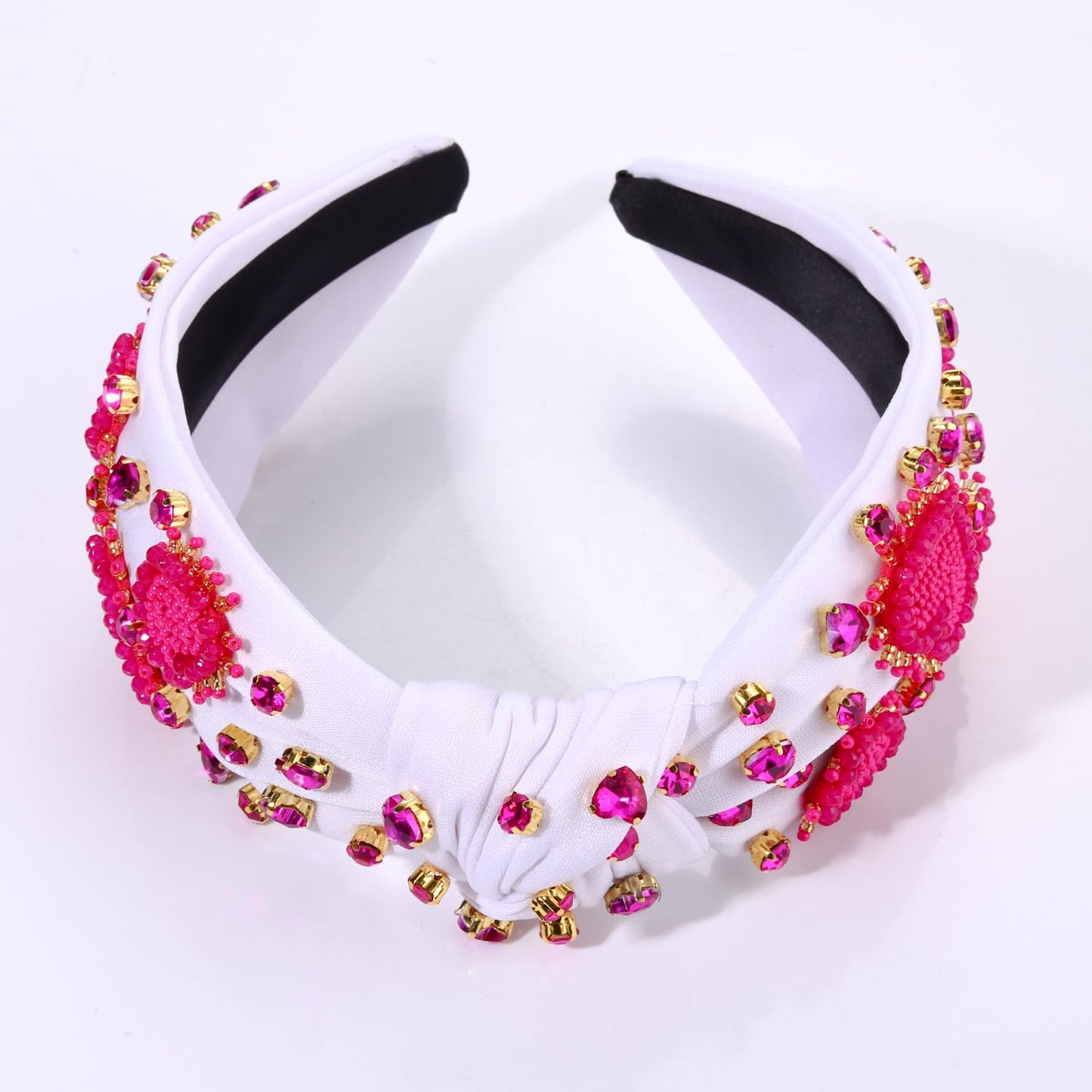 PHALIN Valentine's Day Headband for Women Beaded Heart Knotted Headband Embellished Crystal XOXO Headband Valentine's Day Hair Accessories Gifts (Style E)