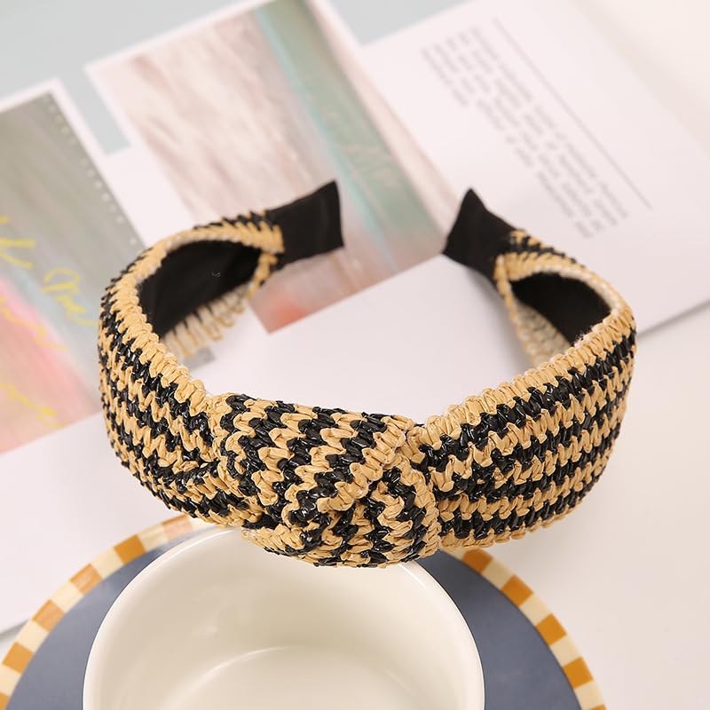 vowyore 3 pack Straw Headbands Fashion Rattan Wide Head Band Boho Headband Summer Bohemian Woven Headwear Hair Head Bands Hair Band for Woman Girl Hair Accessories