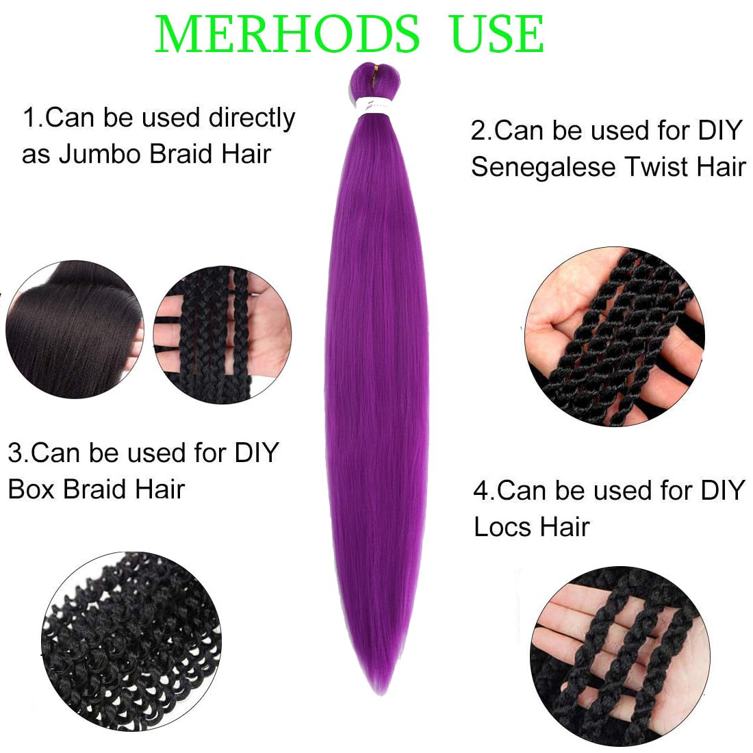 Pre Stretched Braiding Hair 26 Inch 3 Packs Purple Braiding Hair Synthetic Braids Hair Hot Water Setting Crochet Hair for Box Braids Yaki Texture Hair Extensions(26inch,Purple)