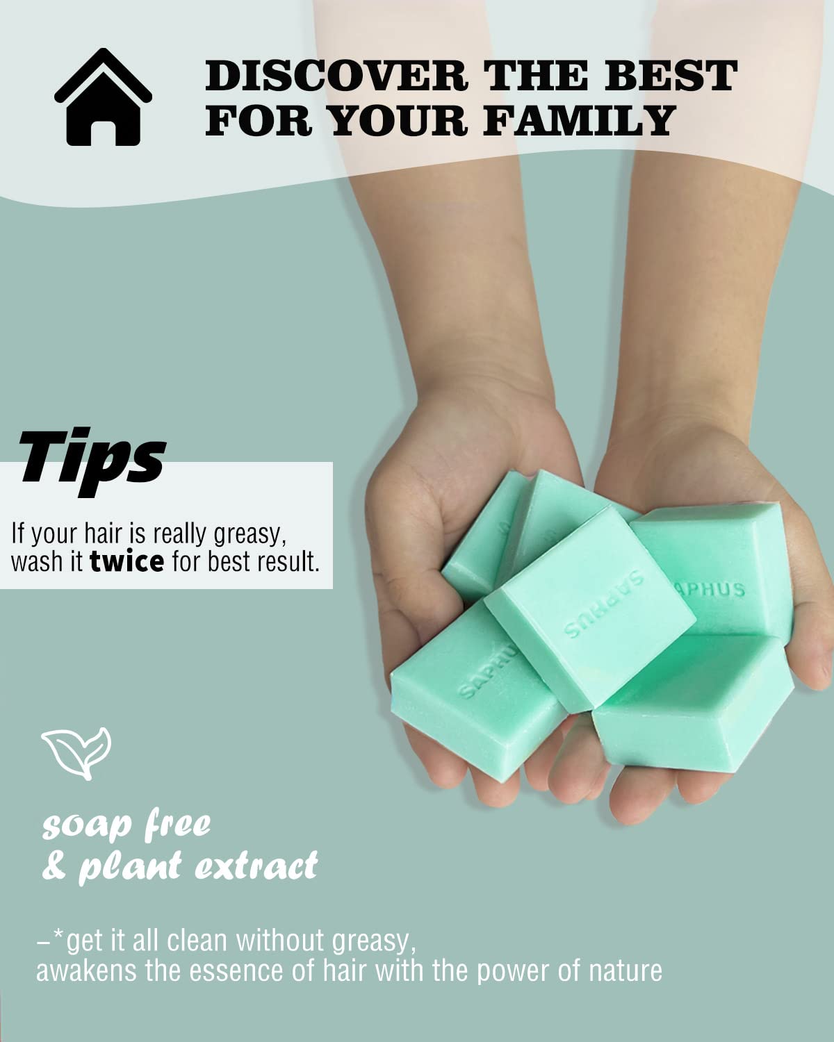 SAPHUS 6Pcs Shampoo Bars for Hair (8.46oz), Shampoo Soap Bar Set for Women and Men Travel, Natural Ingredients, Sulfate Free Solid Shampoo for Dandruff, Oily Hair, Blue