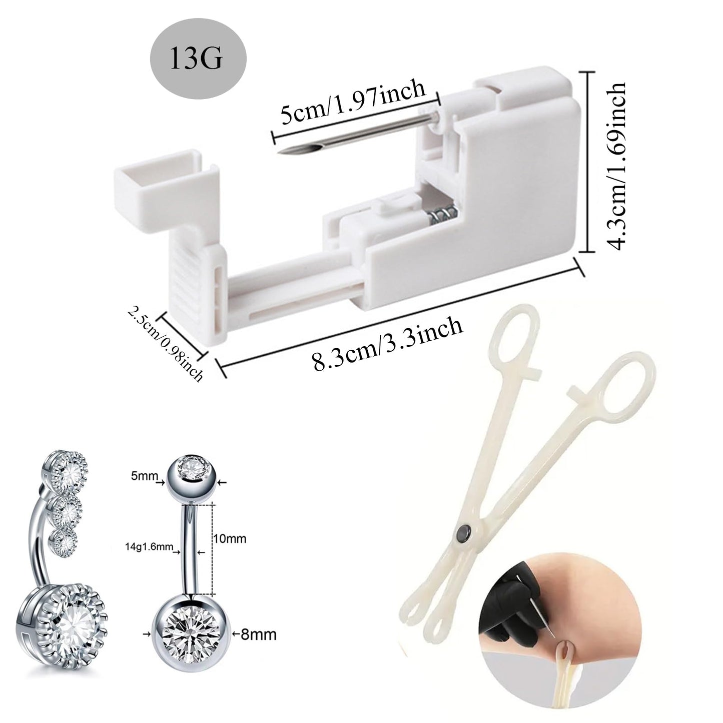 Orglace 6PCS Belly Button Piercing Kit,Professional Body Piercing Gun,Belly Button Ring,Surgical Steel Navel Rings for Women (Navel Piercing Kit)