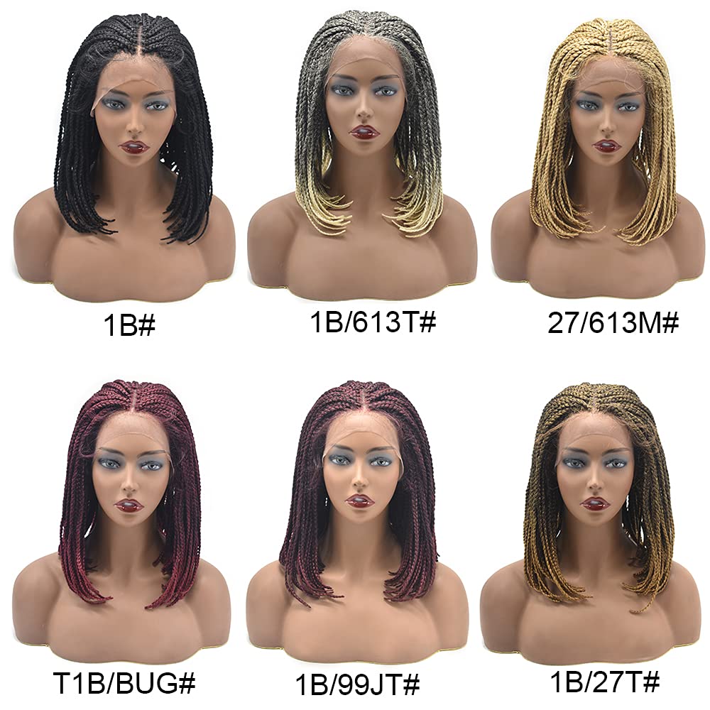Swiss Lace Front Twist Box Braids Wigs with Baby Hair for Black Women Natural Looking Premium Quality Synthetic Shoulder Length Lightweight Hand Braided Cornrow Glueless Wigs (#27/613M Blonde)
