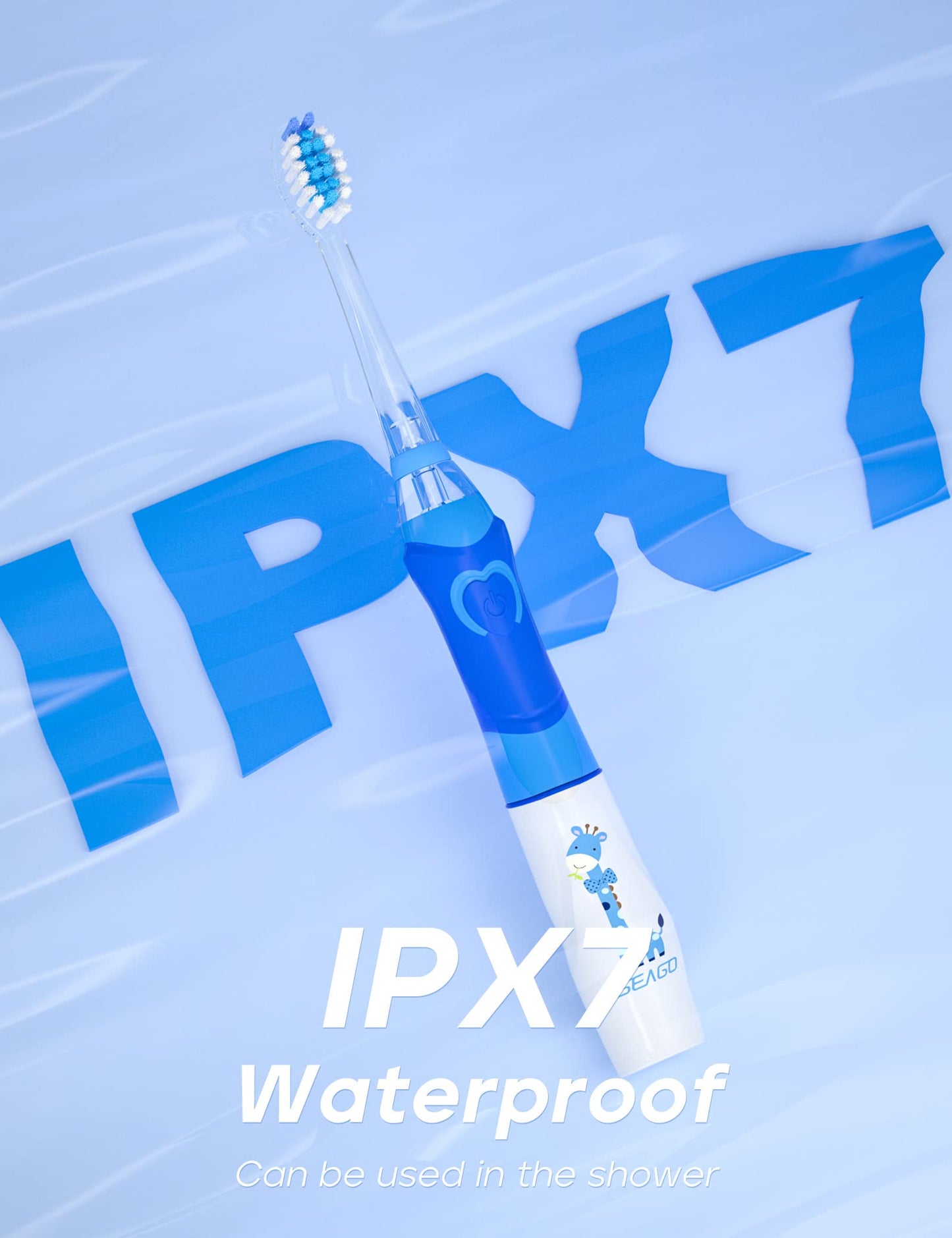 SEAGO Kids Electric Toothbrush with 2 Mins Brushing Timer and 4 Replacement Bursh Heads, Rainbow LED Light Make Brushing Fun, Blue Color Boys Battery Powerd Toothbrush for 4-12 Years Old