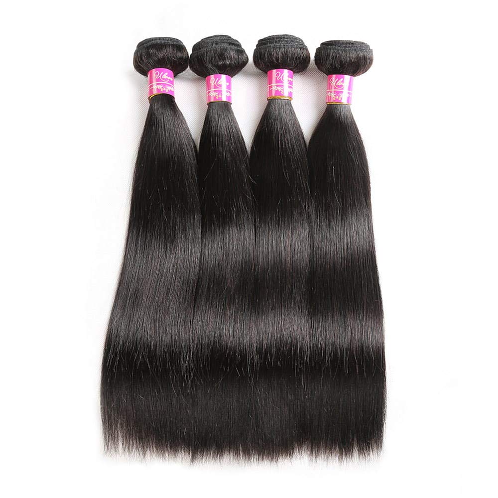 Brazilian Straight Hair With Closure 3 Bundles Unprocessed Virgin Human Hair Bundles With Lace Closure Free Part Hair Extensions Natural Color (20 22 24+18",Free Part)