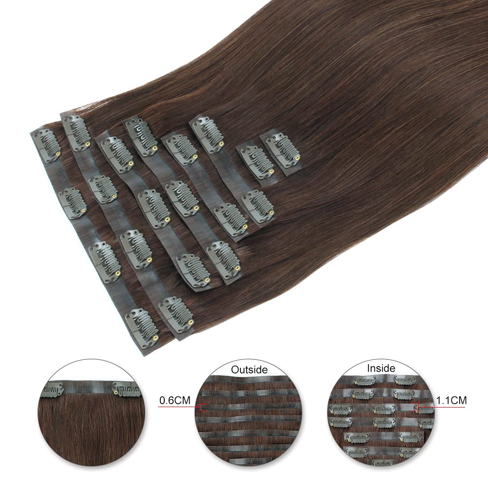 Sixstarhair Clip In Extensions Remy Human Hair Walnut Brown Hair Extensions Medium Brown Real Thick Hair 120g Pack with Seamless Clip In Hair Extensions 16inch 8 Pieces Pack