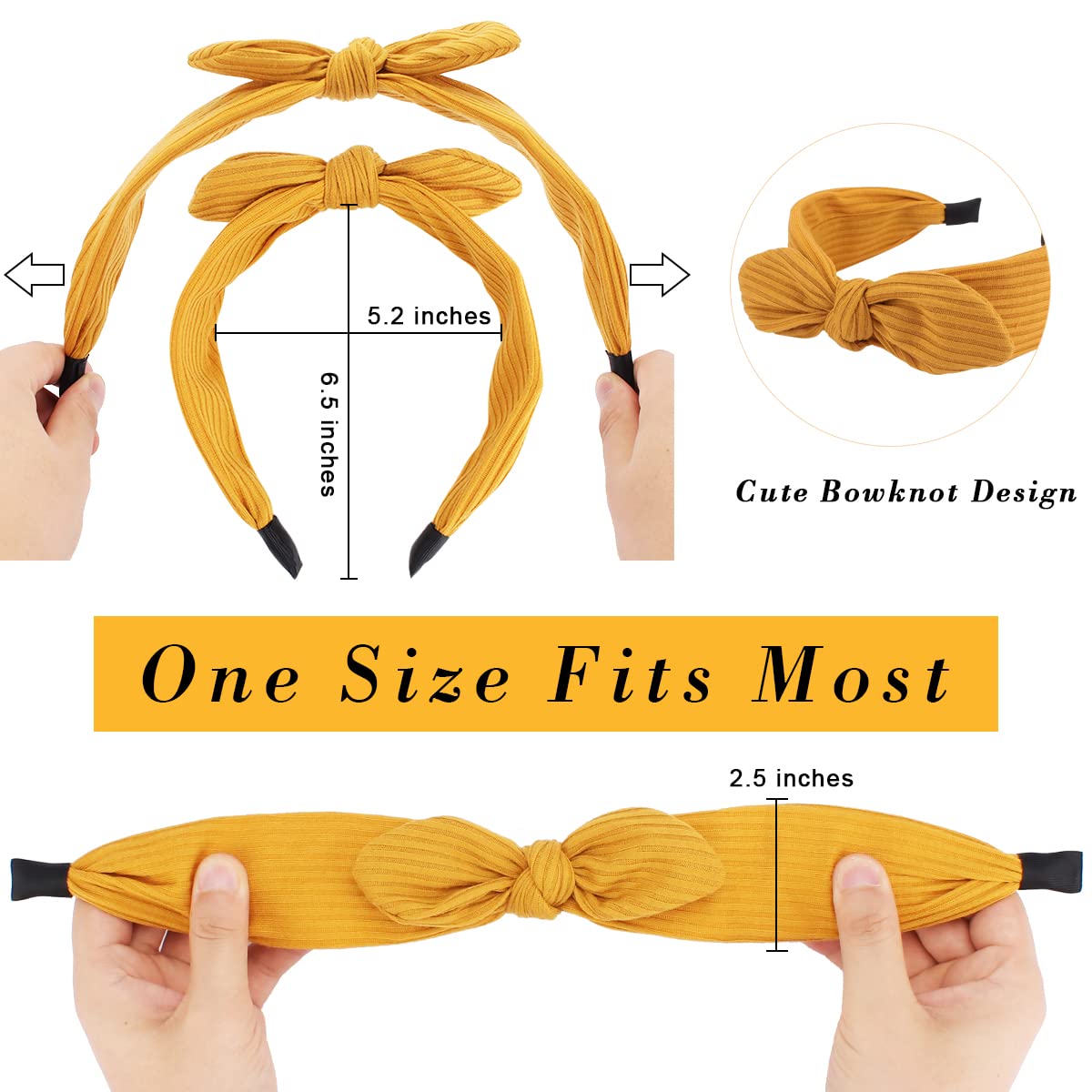 TOBATOBA Knotted Bow Headbands - Diademas Para Mujer De Moda, Vintage Bunny Ears, Wide Top Knot Hair Bands for Women and Girls, No Slip Fashion