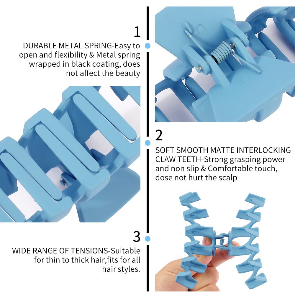 Ahoney 5 Pack Large Claw Clips for Thick Hair Blue Matte Hair Clips 3.4-4.3 Inch French Jaw Clips for Hair Big Butterfly Flower Banana Clips Hair Accessories for Women Hair Styling(Blue)