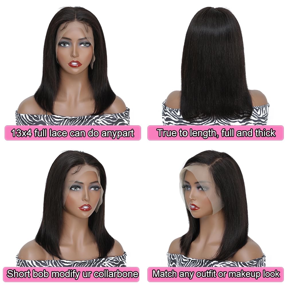 X-TRESS Bob Wig Human Hair Glueless Wig Wear and Go 13x4 HD Lace Front Wigs Human Hair Natural Black Pre-plucked Tiny Knots 14 Inch Short Straight Bob Wigs for Black Women 100% Brazilian Human Hair