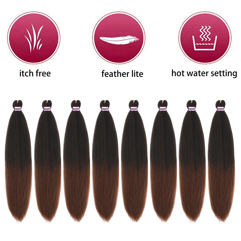 ZEPIN Pre Stretched Braiding Hair 16 Inch 8 Packs Professional Soft Yaki braiding Hair For Braids Hot Water Setting Synthetic Crochet Hair Extensions (16 Inch (Pack of 8), 1b/30)