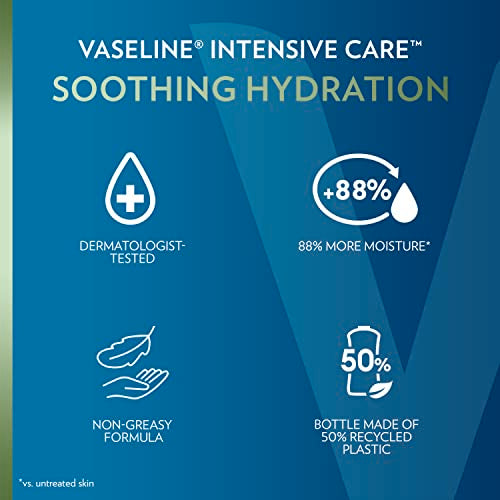 Vaseline Intensive Care Body Lotion 4 Count Soothing Hydration for Dry Skin with Ultra-Hydrating Lipids + 1% Aloe Vera Extract to Refresh Dehydrated Skin 20.3 Oz