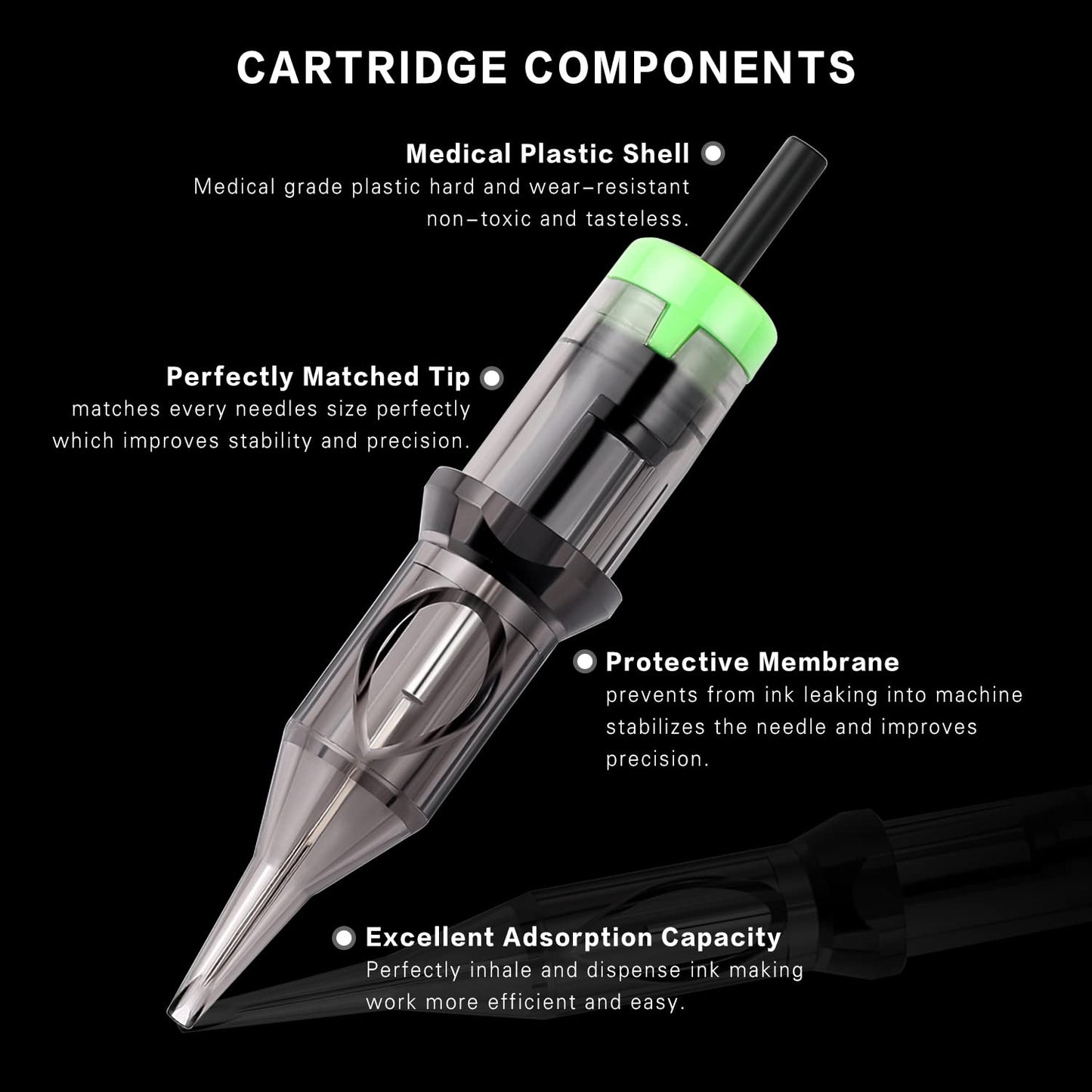 Tattoo Needle Cartridges DISCOVER 20pcs Disposable Tattoo Needle Cartridges with Membrane Safety Cartridges Round Shader Standard Pack (1211RS)