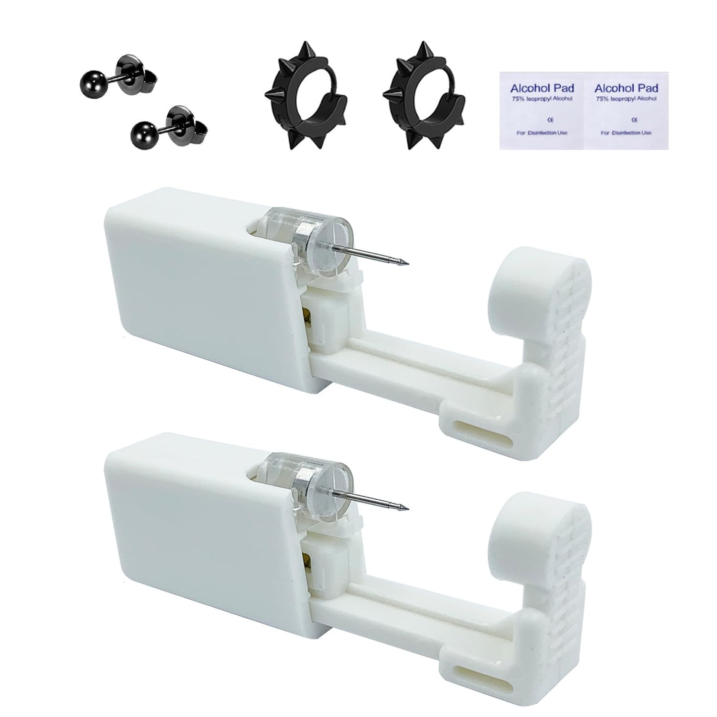 2 Pack Ear Piercing Kit, 3mm Silver Ear Piercing Kit Gun, Ear Piercing Tool, Comes with a Pair of Dart Shaped Replaceable Earrings (Black)