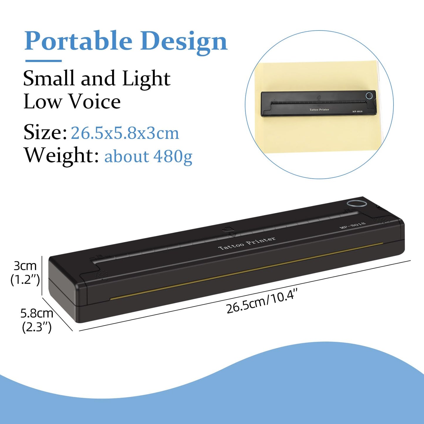 ATOMUS Mini Portable Tattoo Transfer Machine Thermal Printer Power Storage Machine for Thermal Paper and Tattoo Transfer Paper MP-8018