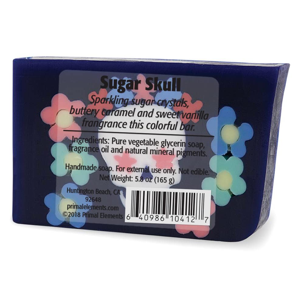 Primal Elements Glycerin Bar Soap | Helps All Skin Types, Sensitive, Oily & Dry Skin | NO PARABENS, VEGAN, GLUTEN FREE, 100% VEGETABLE BASE - (Sugar Skull)