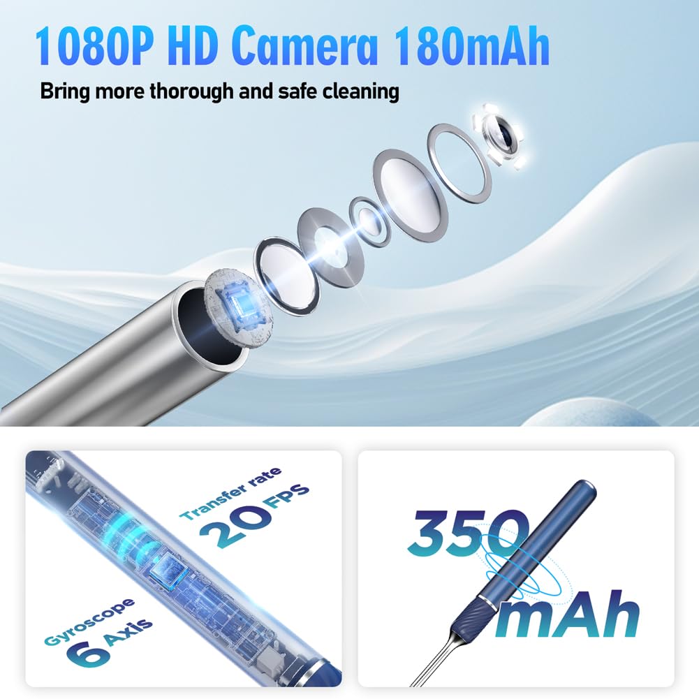 Note5 Ear Wax Tweezers with Camera, Ear Cleaner Camera Otoscope Camera with Light, Real-time Remote Video with Ear Pick & Tweezers, 6 Earwax Removal Kit 12 Spoons Ear Cleaning Set for Whole Family