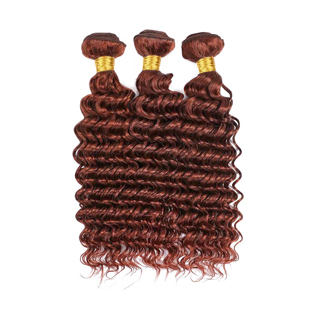 Reddish Brown Deep Curly Bundles Human Hair Copper Red Bundles Color 33 Human Hair Bundles Double Weft Wet and Wavy Auburn Deep Wave Bundles Silky and Soft for Black Women 22 24 26 Inch