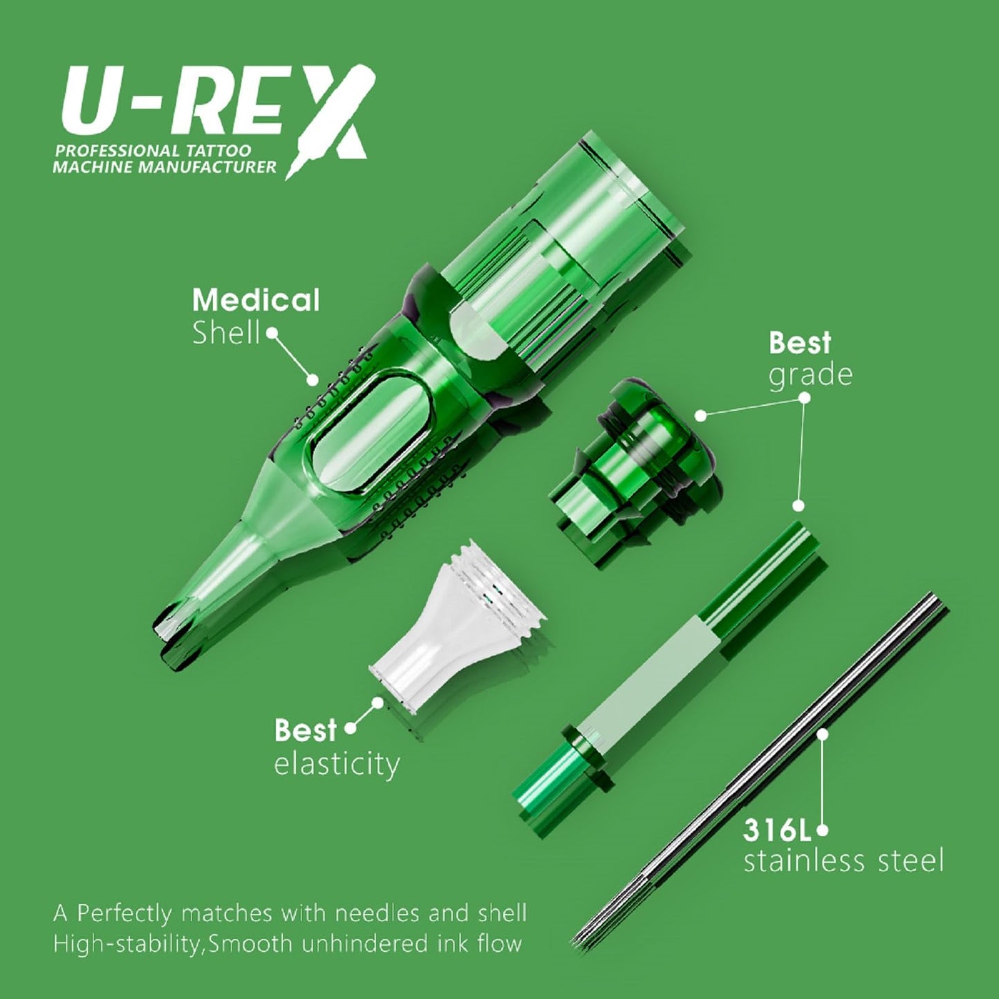 U-REX Tattoo Cartridges Needles-20Pcs #10 (7RM) Bugpin Curved Magnum Disposable Needles for Rotary Tattoo Machine Pen Gun(1007RM)