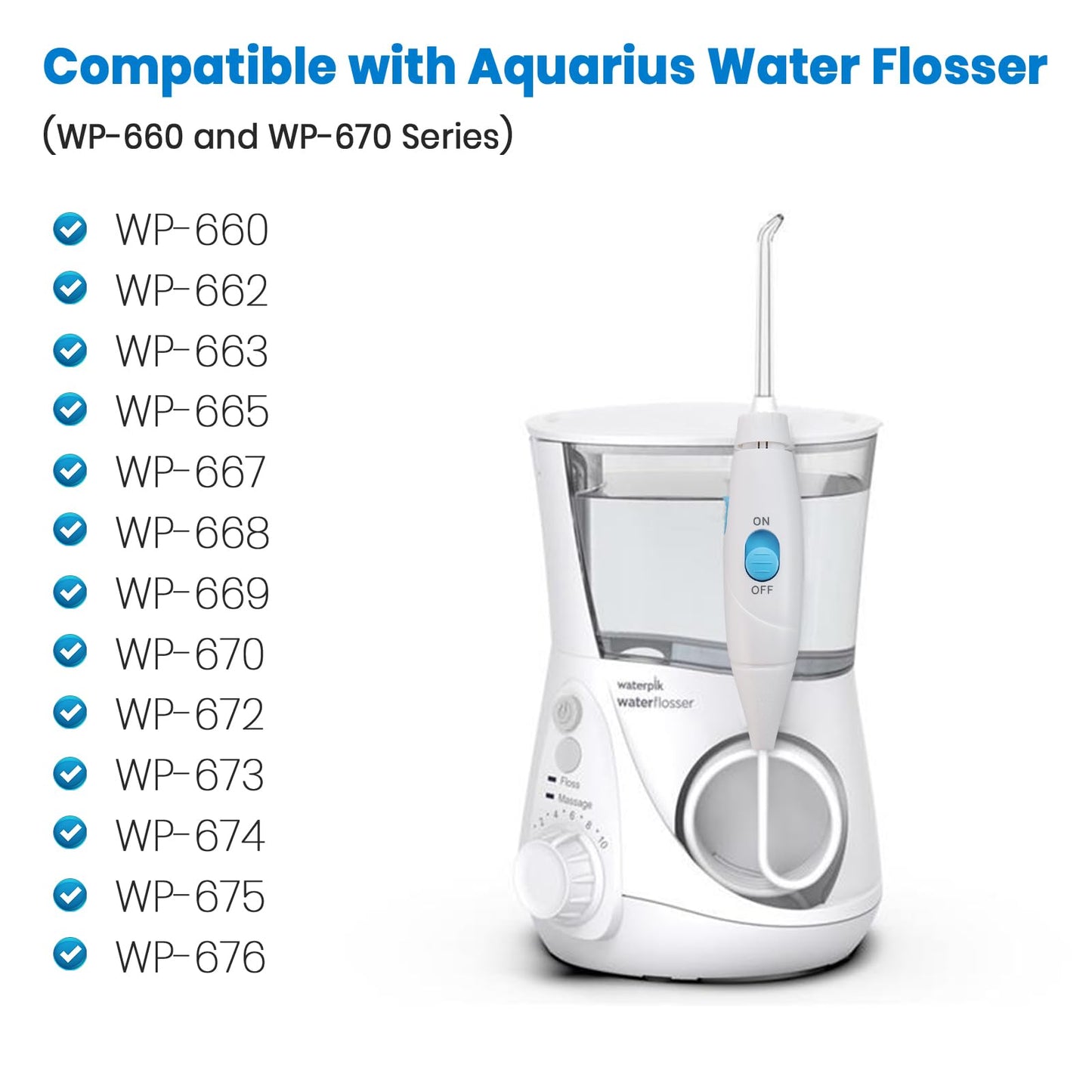 Replacement Hose & Handle Parts for Waterpik Aquarius Water Flosser (WP-660 & WP-670 Series)