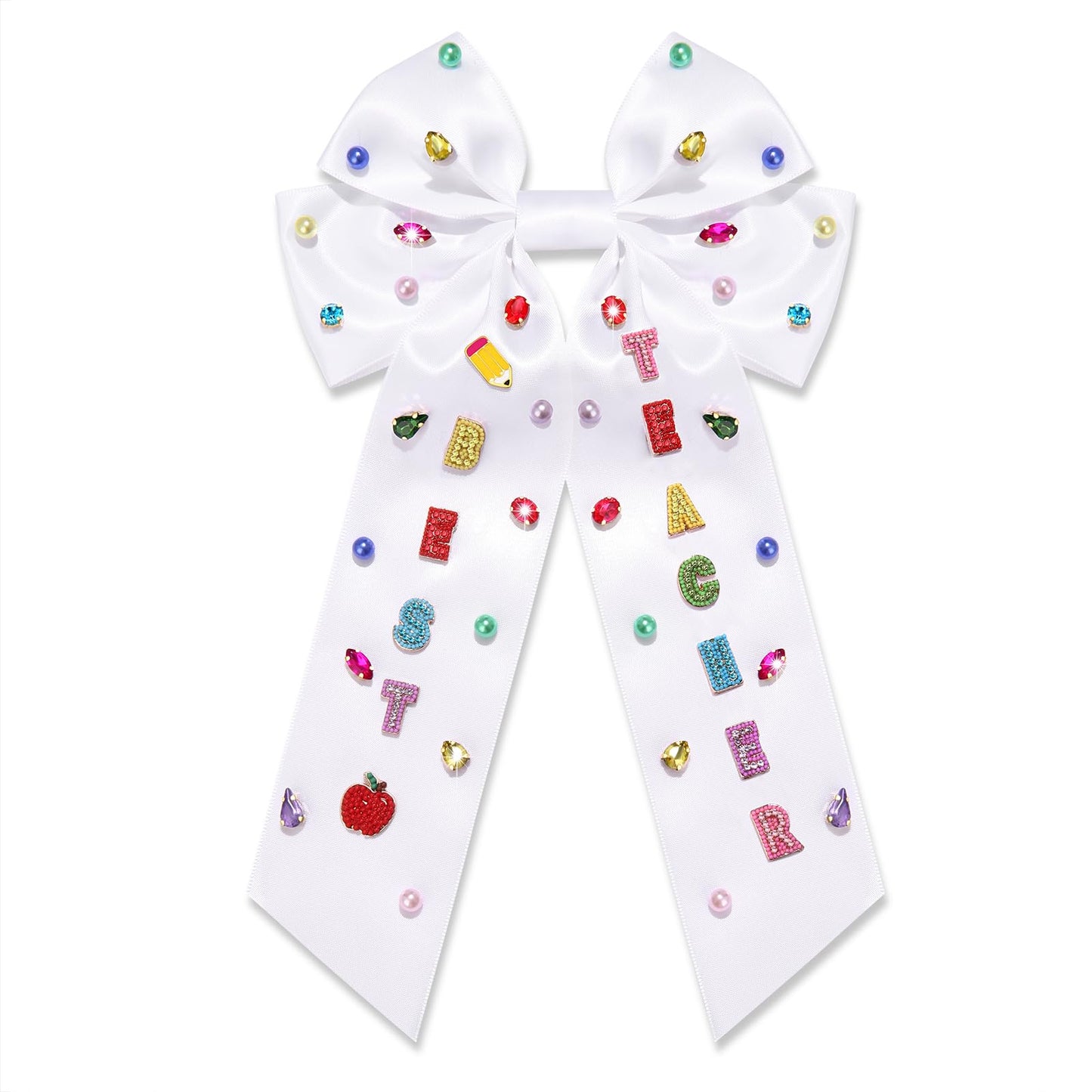 Teacher Hair Bows for Women Teacher Accessories Back To School Pencil FRI-YAY Hair Bow Clips Rhinestone Jeweled Teacher Hair Ribbons Barrettes Back To School Outfits Teacher Appreciation Gifts