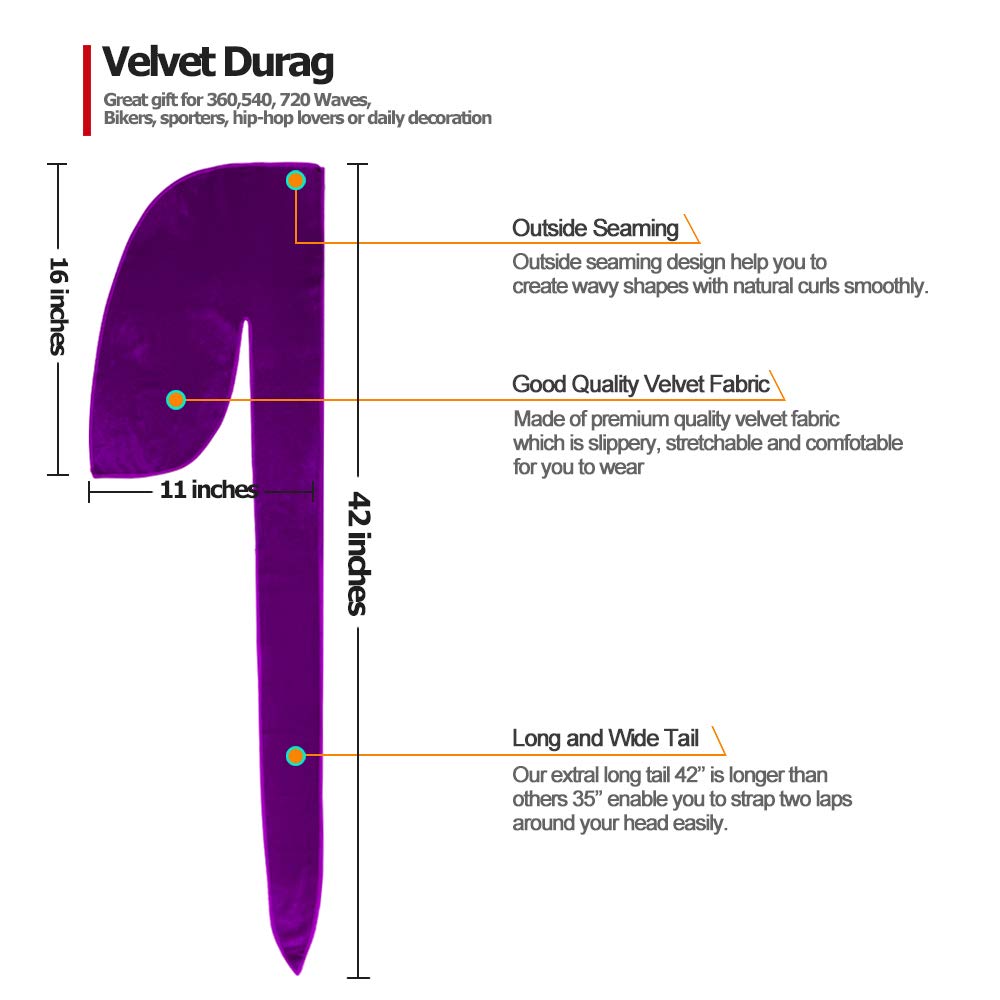 4 Pieces Men Velvet Durag with Long Tail Silky Durag Headwraps for 360 Waves