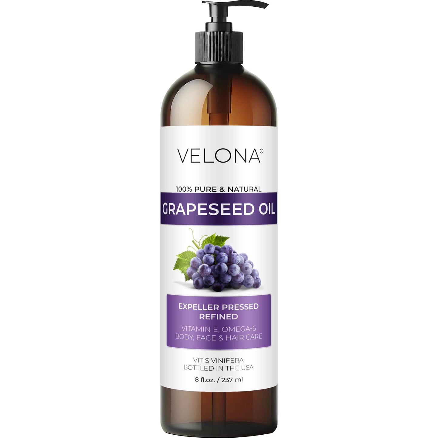 velona Grapeseed Oil 8 fl oz | 100% Pure and Natural Carrier Oil | Refined, Cold pressed | Cooking, Skin, Face, Body, Hair Care | Use Today - Enjoy Results