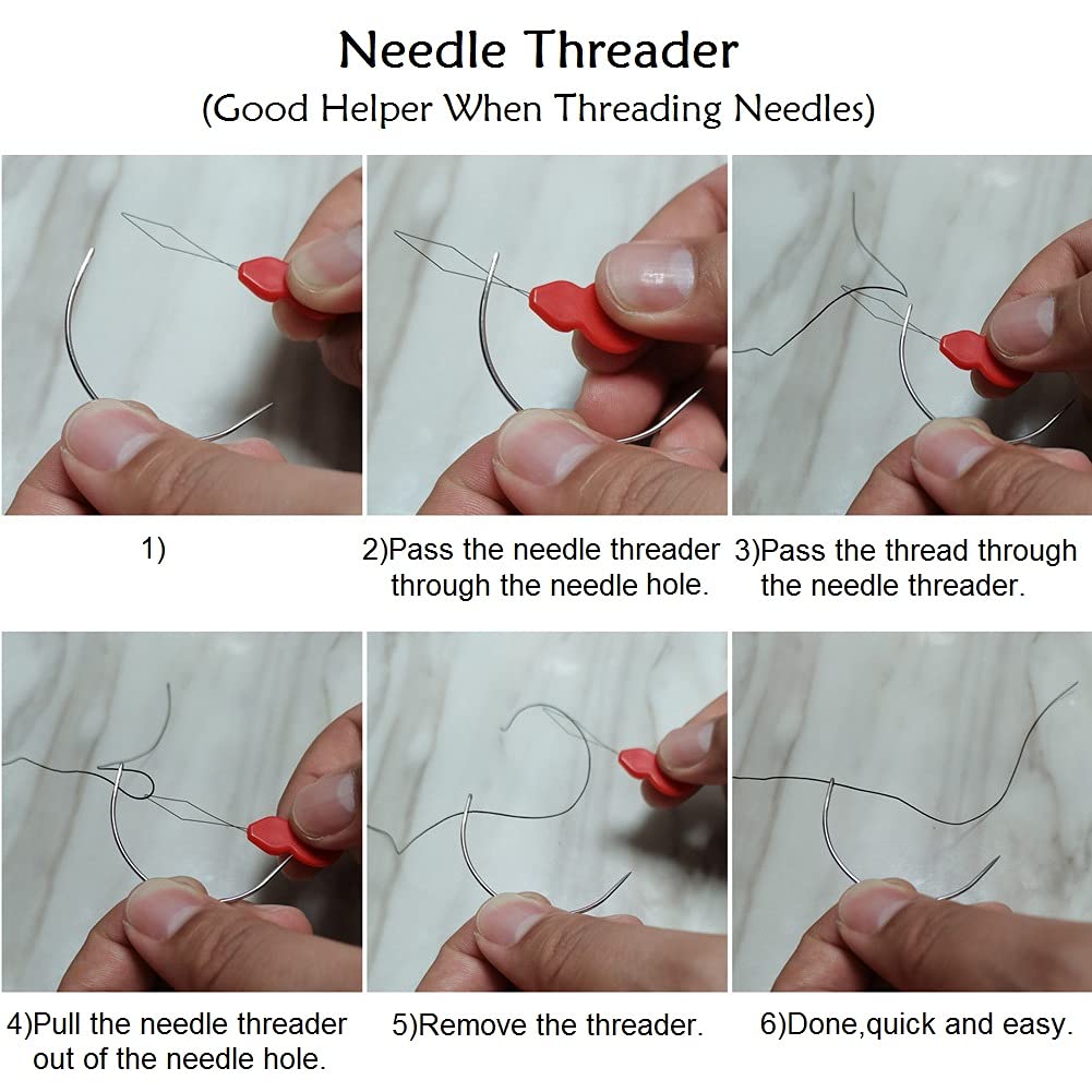 Zeebro 70PCS U-Shape Snap Clips for Hair Extensions 6 Teeth Metal Wig Clips Hair Weave Thread Needle Kit with Curved Needles T Pins Needle Threader Thimble,Dark Brown