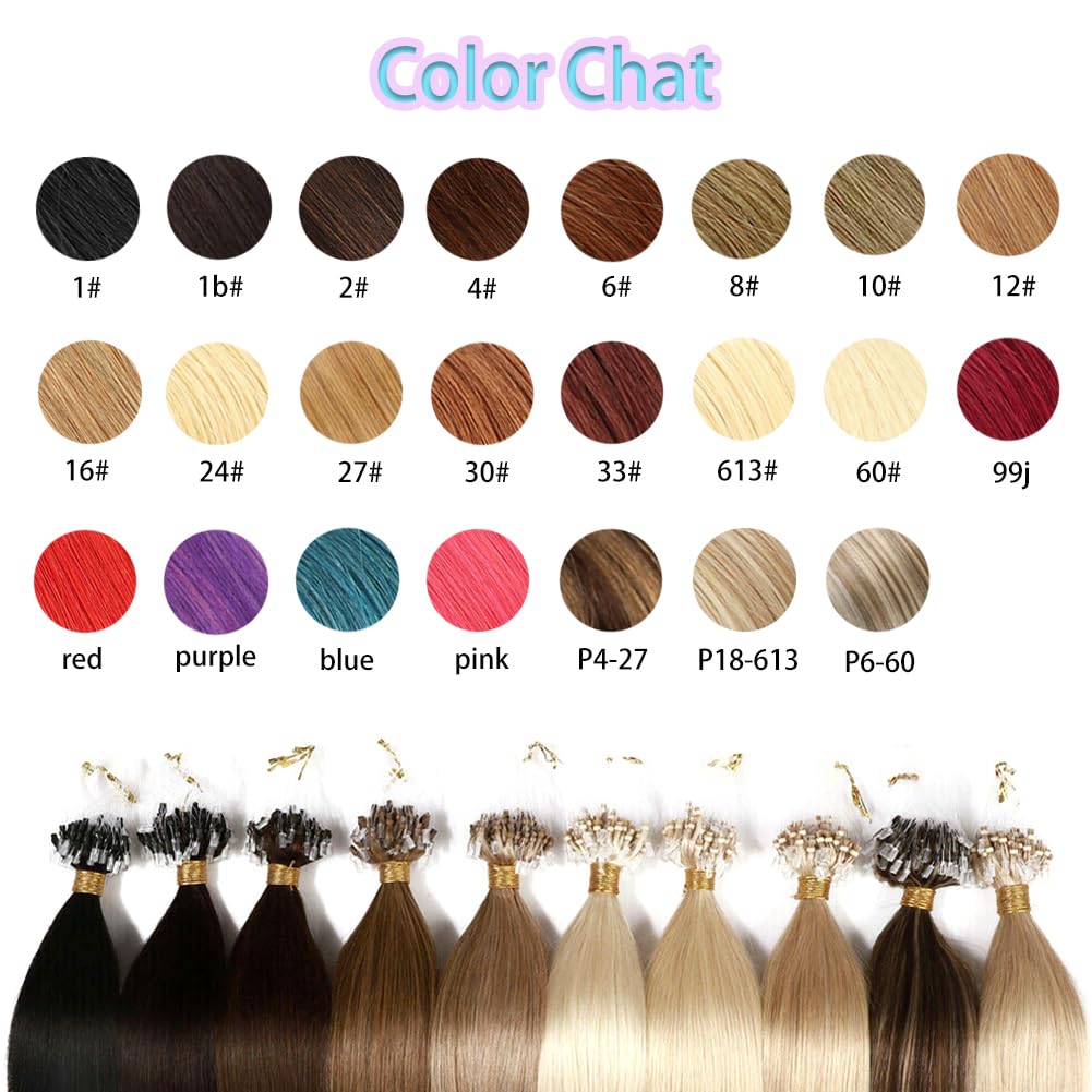 Saisifen Micro Loop Hair Extensions 30# Auburn Straight Human Hair Bulk (50 Strands,1g/Strands) Micro Link Human Hair Extension for Women 24 Inches (60cm)