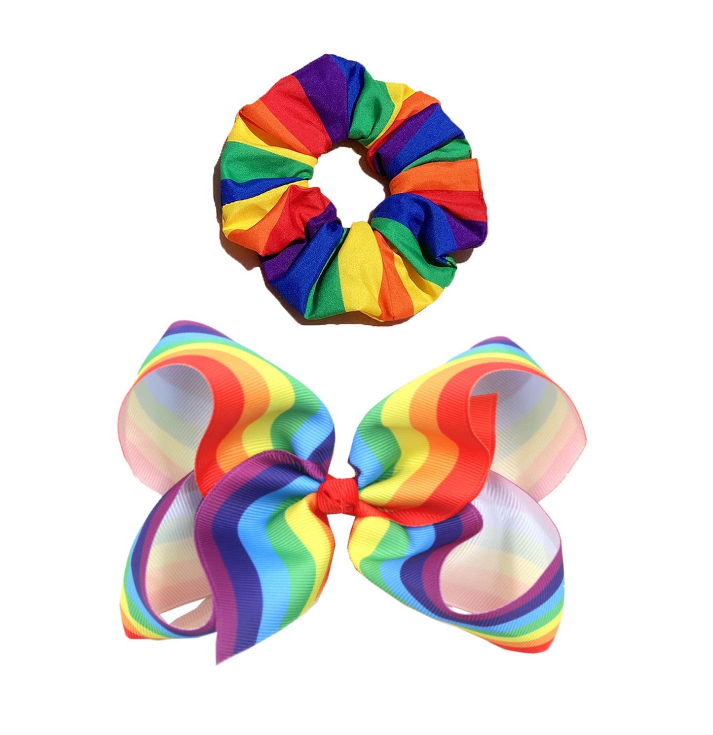 Rainbow Hair Bow with Clip Grosgrain Ribbons HairClips for Girls JB35 (2 Pcs-Set H)
