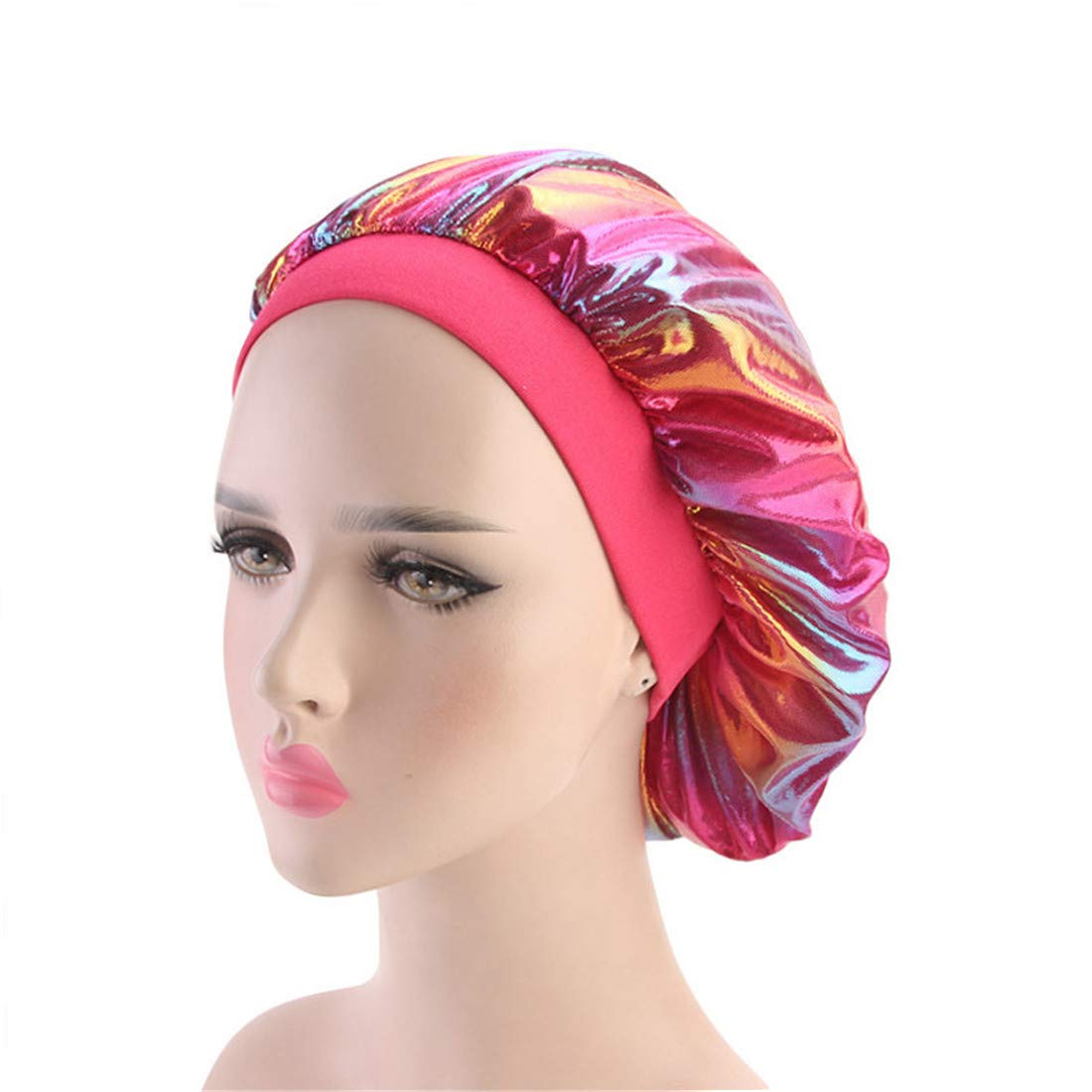 Qhome Luxury Wide Band Satin Bonnet Cap Comfortable Night Sleep Hat Hair Loss Cap