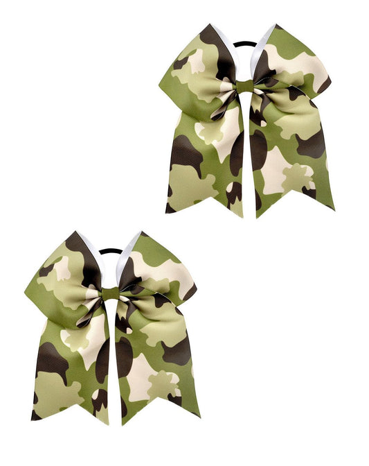 Camouflage Cheer Bow Green Tye Dye Come Hair Bowknot Camouflage Ponytail Holder Bow PHB03 (2 Pcs Set-B)