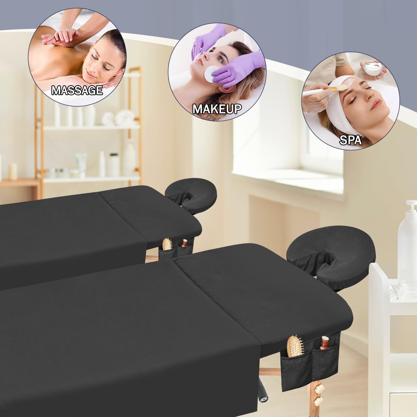 6 Sets Microfiber Massage Table Sheets Set, Massage Sheet Set with Storage Pocket Include Massage Table Cover, Massage Fitted Sheet, Massage Face Rest Cover for Beauty Salon Spa Hair Salon (Black)