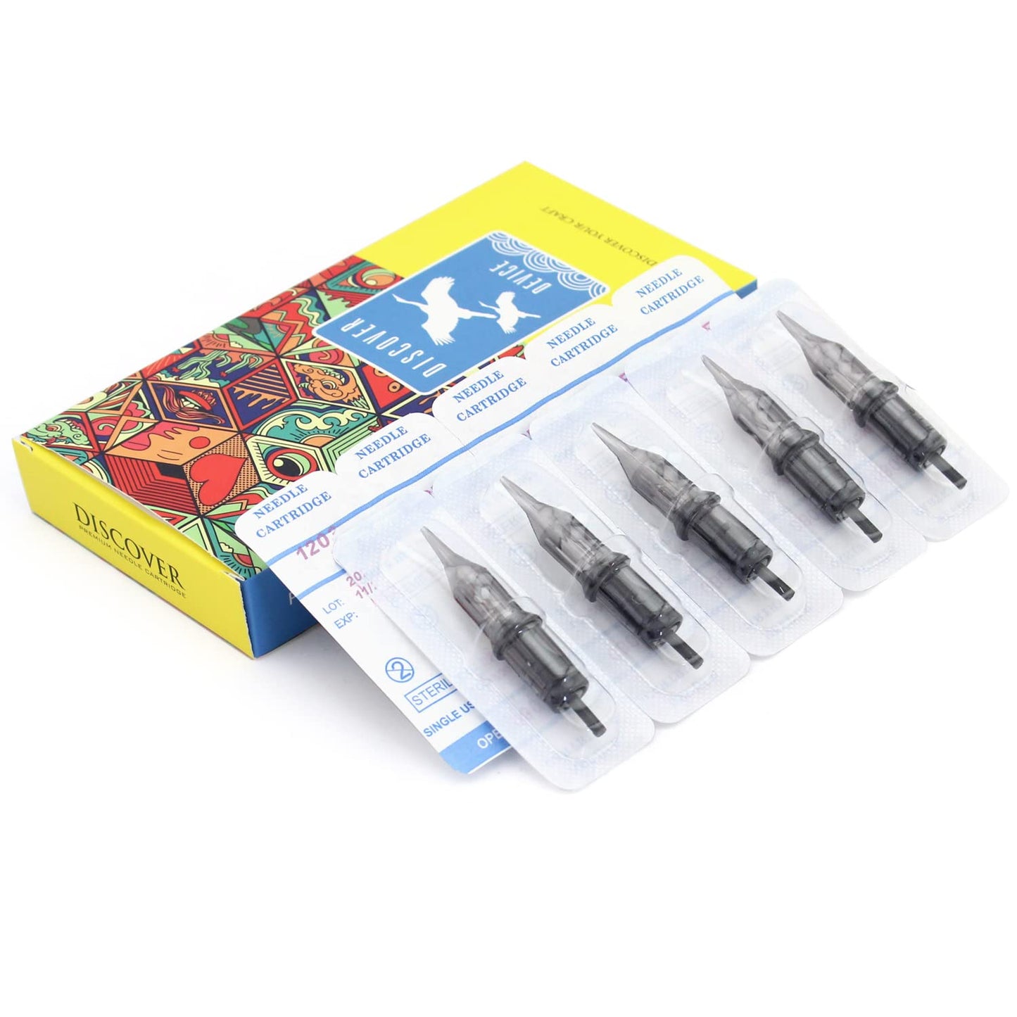 Tattoo Needle Cartridges DISCOVER 20pcs Disposable Tattoo Needle Cartridges with Membrane Safety Cartridges Round Liners (1205RL)